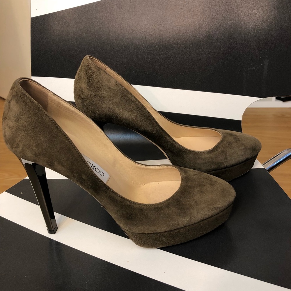 Olive Green Suede Jimmy Choo Platform Pump